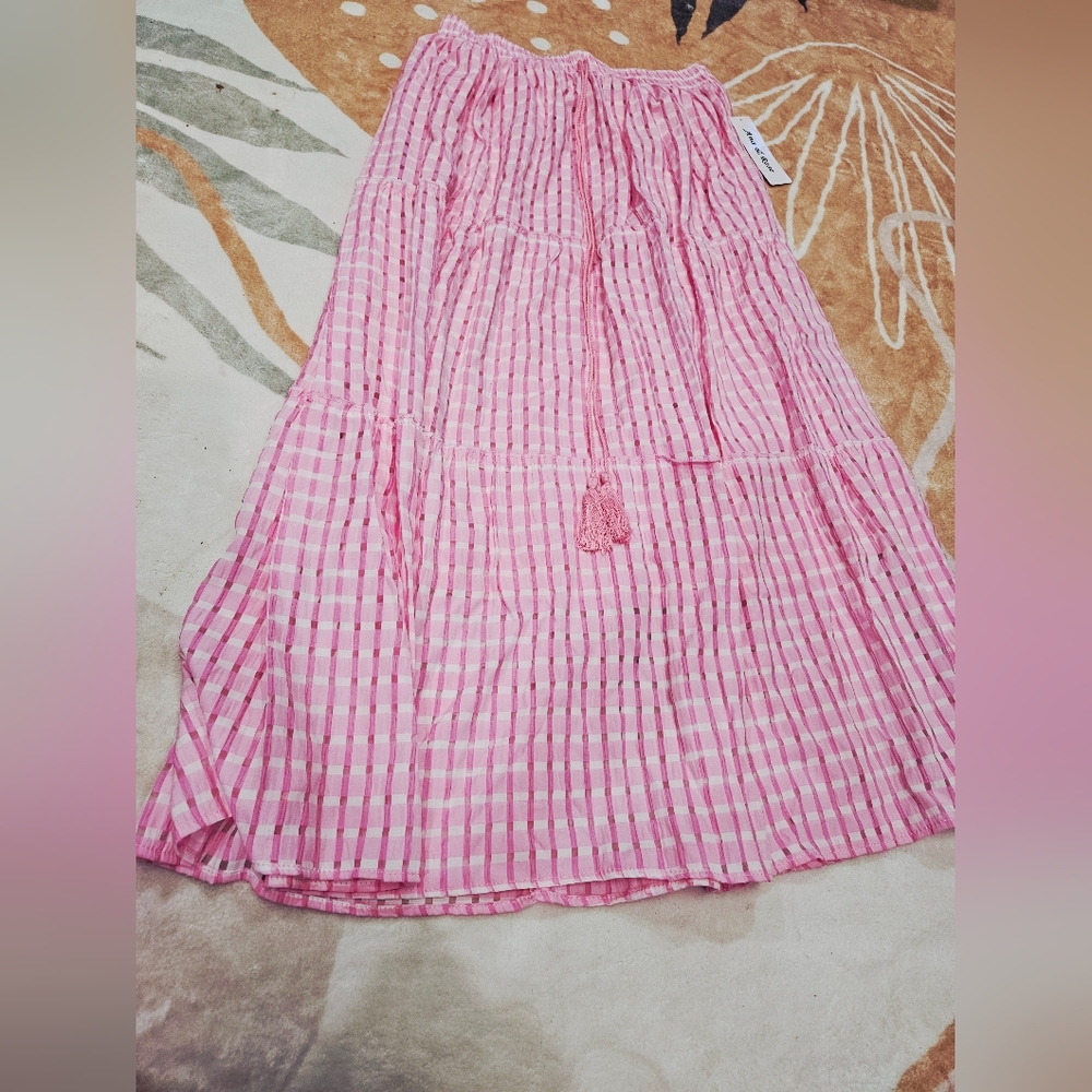 Nwt Anna Rose Gingham Tiered Pink Summer Maxi Long Womens M SKIRT Feminine Fairy - Picture 7 of 7
